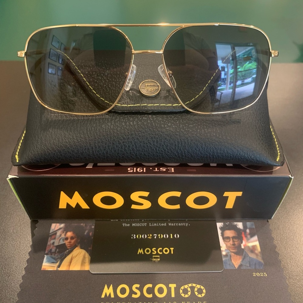 MOSCOT Gold Frame Sunglasses with Dark Lenses